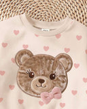 Baby Girl Oatmeal Bear Embroidered Sweatshirt & Leggings Set