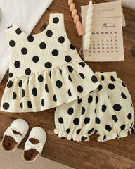 Baby Girl Polka Dot Back Bow Tank Top & Shorts Set