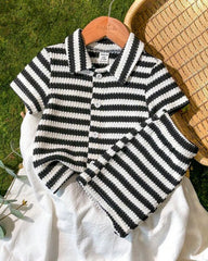 Baby Boy Black Striped Co-Ord Set – Collared Short Sleeve Shirt & Matching Shorts