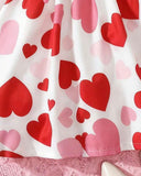Girls Red Knit Dress with Heart Hem & Tie Waist – Cute Summer Casual Dress for Kids