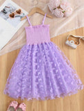Girls 3D Purple Butterfly Embroidery Tulle Princess Dress