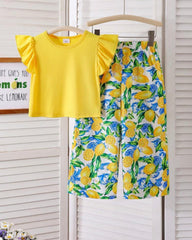 Girls’ Lemon Print Flutter Sleeve Co-Ord Set