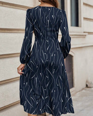 Casual Striped & Dot Pattern Round Neck Long Sleeve Dress, Suitable For Spring & Summer