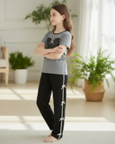 Girls Grey and Black Bow T-Shirt & Pants Set