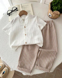 Boys 2-Piece Shirt & Striped Pants Set – Smart Casual Summer Outfit