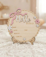 Pink Floral Newborn Baby Girl Birth Announcement Wooden Plaque