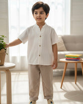 Boys 2-Piece Shirt & Striped Pants Set – Smart Casual Summer Outfit