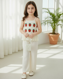Girls 2PCS Strawberry Crochet Lace Camisole & Wide-Leg Pants Set