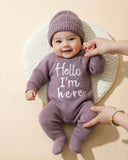 2Pcs Set Hello I'm Here Embroidery Newborn Photography Outfits (4 Colours)