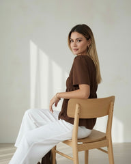 Cotton Casual Brown Blouse – Short Sleeve Summer Top