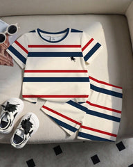 Baby Boys Contrast White and Red Stripe T-Shirt & Shorts Set – 2PCS Casual Summer Outfit