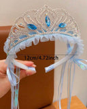 Pearl Crown Headband for Girls with Tassel Ribbon