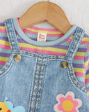 Baby Girl 2pc Striped Top & Floral Suspender Dress Set