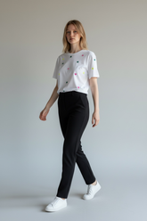 Women Contrast Color Round Neck Heart Print T-Shirt