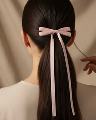 Pink Fabric Bow with Ribbon Hair Clip for Women