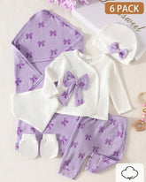 6 pc Newborn Baby Girl Cotton Outfit Set – Purple