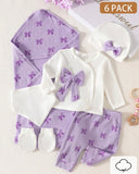 6 pc Newborn Baby Girl Cotton Outfit Set – Purple
