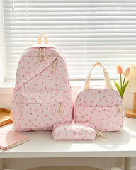 3-Piece Fashionable Collegiate Style Backpack Set – Heart & Bow Print