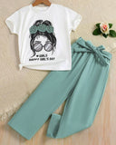 2 Pc Glasses Print Top & Straight Leg Pants (5 Colors)