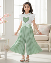 Kids Green Flounce Sleeve Top & Wide Leg Pants Set