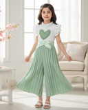 Kids Green Flounce Sleeve Top & Wide Leg Pants Set