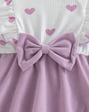 Baby Girl 3D Purple Heart Flutter Sleeve Denim Overall Bodysuit + headband and Socks