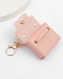 Women’s Leather Pink Bag Charm Keychain with Holder