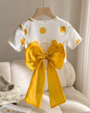 Girls Yellow & White Polka Dot Camisole Top with Bow Back