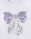 Tween Girls Purple Bow Embroidery White T-Shirt & Cargo Pants Set