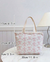 White Bow & Heart Print Travel Tote Bag