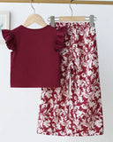Girls’ Burgundy Flutter Sleeve Co-Ord Set