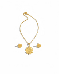 Stainless Steel Golden Flower Pendant Necklace and Earrings