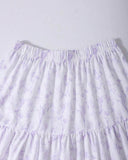 Tween Girl 2Pcs Outfit – Light Purple Faux Pearl Top & Floral Ruffle Skirt Set