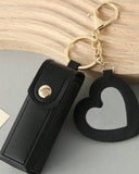 Leather Portable Mini Lipstick Case With Mirror & Keychain