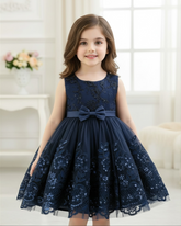 Baby Girl Navy Blue Lace Princess Dress With Bow