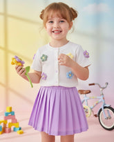 Embroidered Knit Top & Pleated Skirt Set