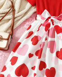 Girls Red Knit Dress with Heart Hem & Tie Waist – Cute Summer Casual Dress for Kids