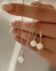 3Pcs High Quality Jewelry Set – Faux Pearl Necklace & Earrings