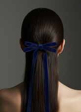 Minimal Design Blue Ribbon Bow Hair Clip for Women with Long Tails