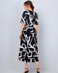Allover Print Belted Dress