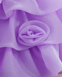Girls Purple Floral Sleeveless Fluffy Cake Dress