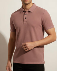 Men’s Rust Colour Half Sleeve Casual Textured Polo Shirt – Summer