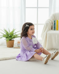 Baby Girls Purple 3PCS Elegant Outfit Set – Camisole, Pearl Flower Vest & Bow Pleated Skirt