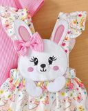 3pcs Baby Girls Pink Ribbed Romper & Ruffled Overall Dress Set with Bow Headband