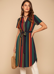 Summer Vacation Outfits Striped Print Belted Dress