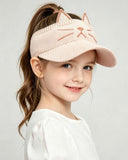 Girls Cute Cat Ear Embroidered Ponytail Sun Hat