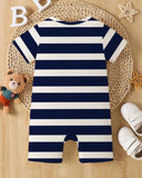 Baby Boy Striped Bear Print Short Sleeve Romper