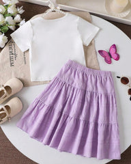 Toddler Girls Purple Skirt & White T-Shirt Set