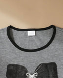 Girls Grey and Black Bow T-Shirt & Pants Set