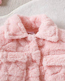 Pink Fluffy Jacket, Sweatpants & Ribbed Tank Top Set for Baby Girls – 3-Piece Winter Outfit